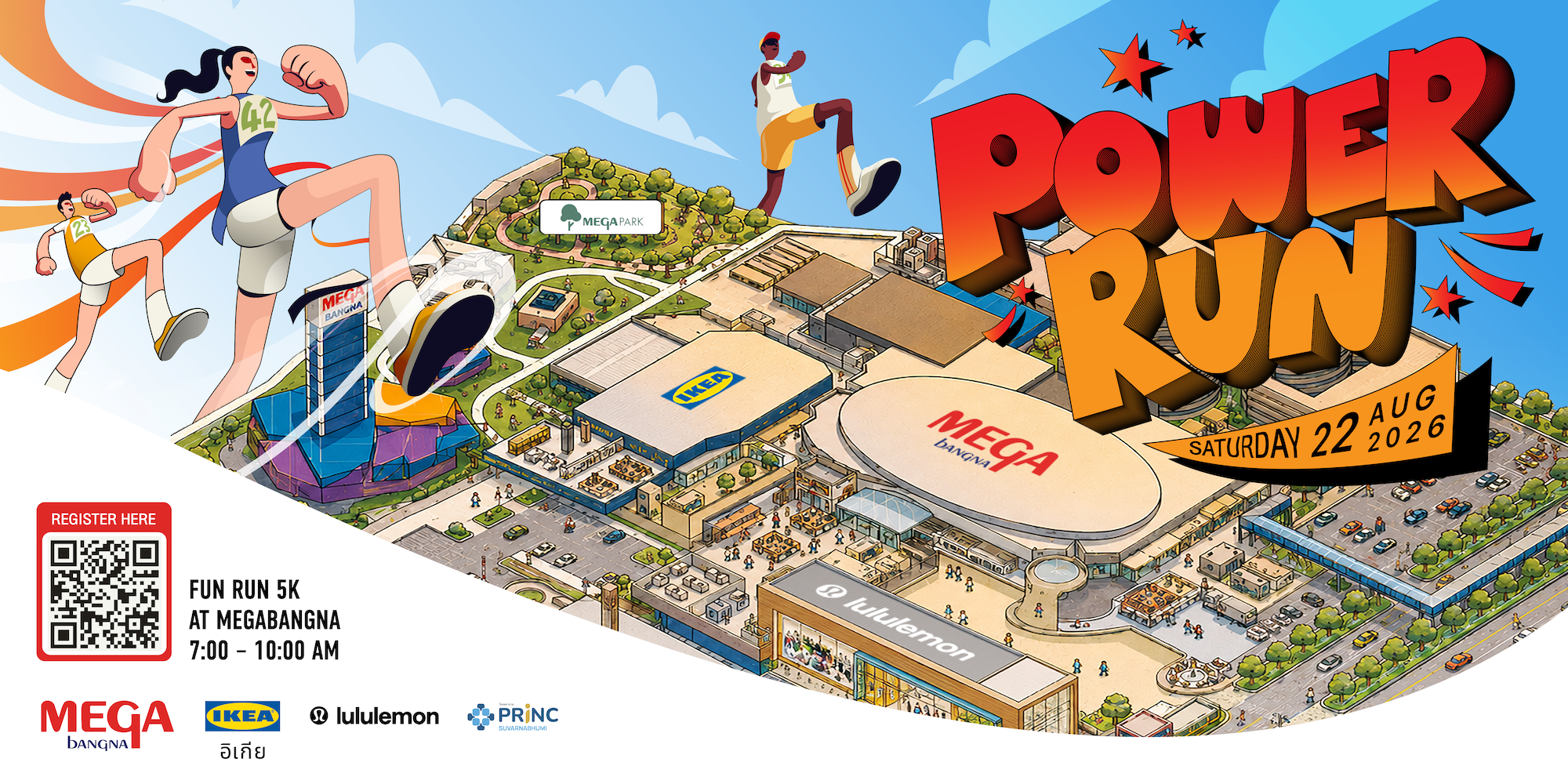 เมกาบางนา จับมือ IKEA, LULULEMON และโรงพยาบาลพริ้นซ์ สุวรรณภูมิ  จัดงานวิ่ง "POWER RUN" ครั้งแรกในประเทศไทย ชวนสายแอคทีฟร่วมวิ่งสร้างสุขภาพดีไปด้วยกัน วันที่ 22 ส.ค. 69 ที่เมกาบางนา